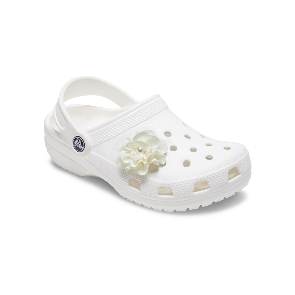 Jibbitz™ Charm White Fabric Flower With Pearl
