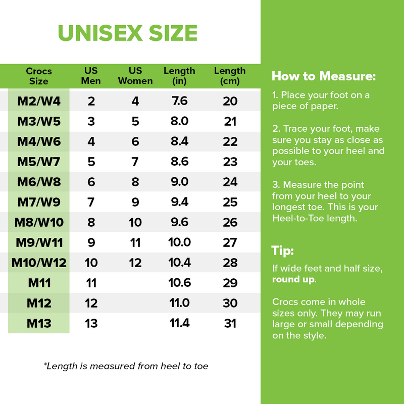 Crocs literide on sale size chart