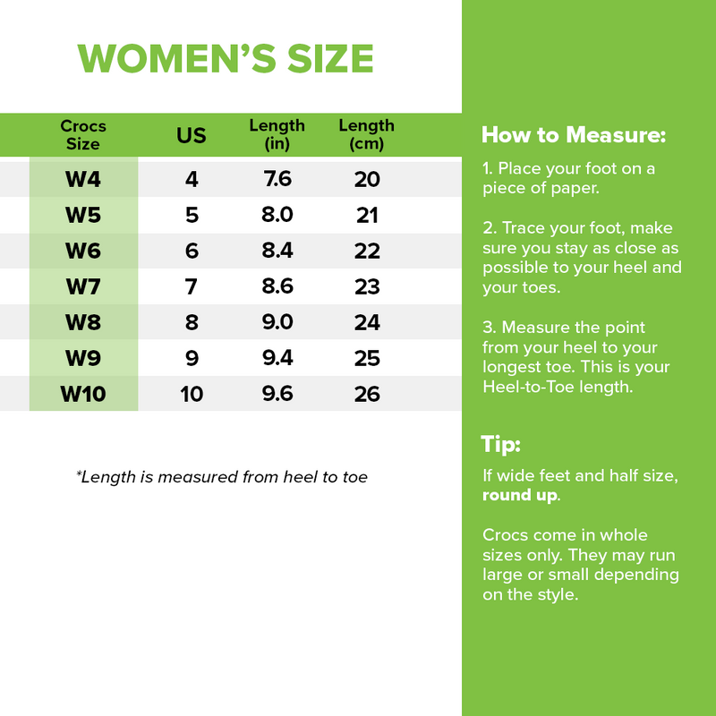 Crocs size chart hot sale women