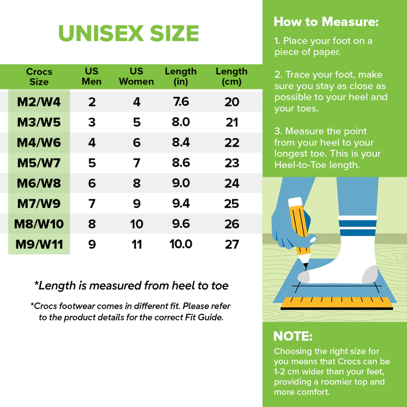 Crocs shoe size chart hotsell